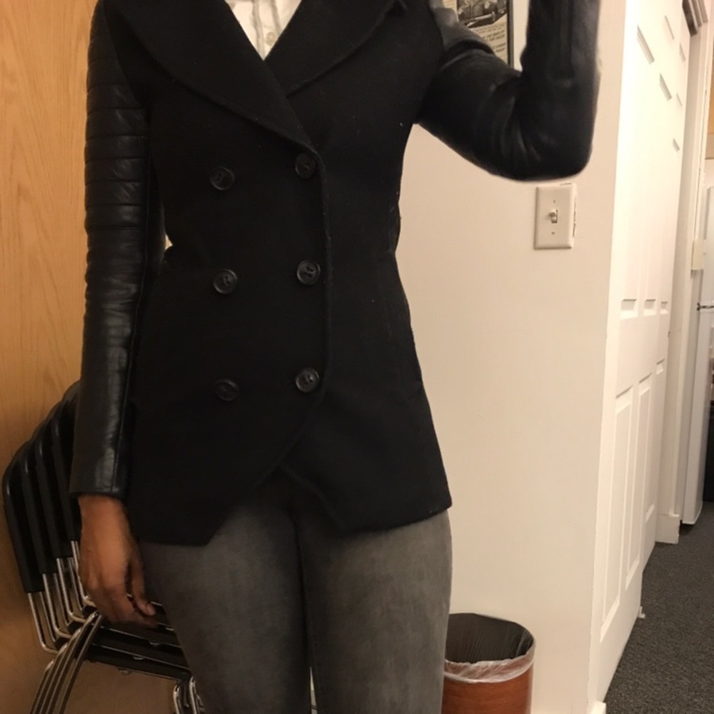 Mackage wool jacket with leather sleeves